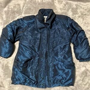 Vintage 80s J Gallery Metallic Blue Duck Down Puffer Ski Jacket Medium